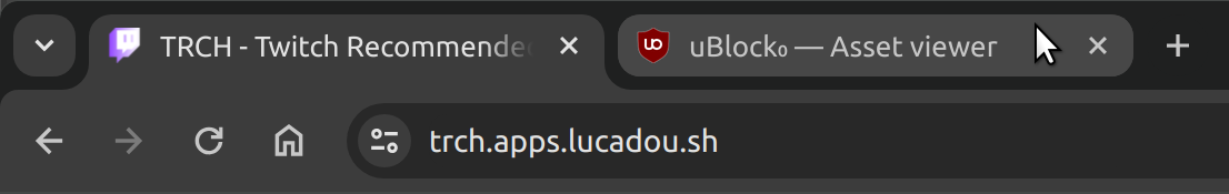 A screenshot showing a user with their mouse hovering over the “uBlock₀ — Asset viewer” tab that opened after clicking on the “Subscribe to Filter List...” option mentioned above